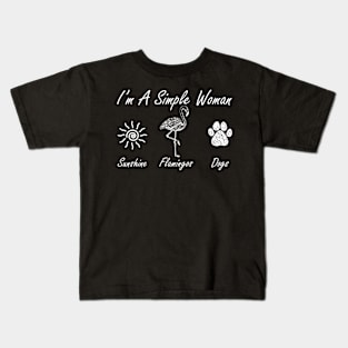 I'm A Simple Woman Sunshine Flamingos Dogs Kids T-Shirt